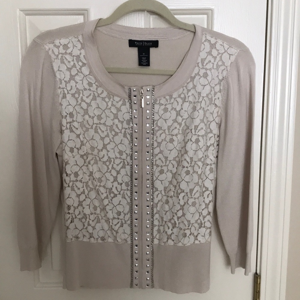 White House Black Market Zippered Cardigan w/Lace